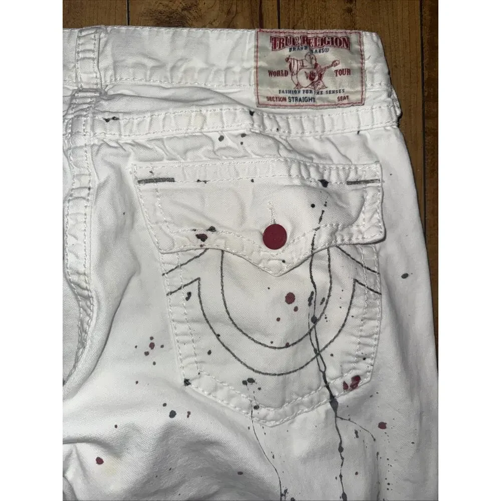 True Religion White Paint Splatter Jeans 40x33